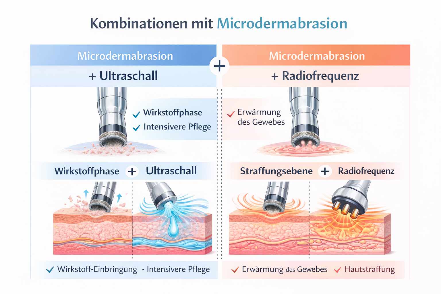 Microdermabrasion kombiniert mit Ultraschall oder Radiofrequenz � unterschiedliche Schwerpunkte der Behandlung