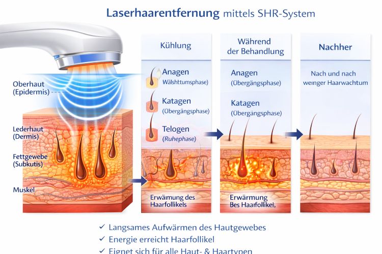 Infografik: Wirkungsweise der SHR Laser Haarentfernung auf Haarfollikel